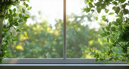 Rain Falling Gently on Green Leaves Outside a Window During a Quiet Afternoon