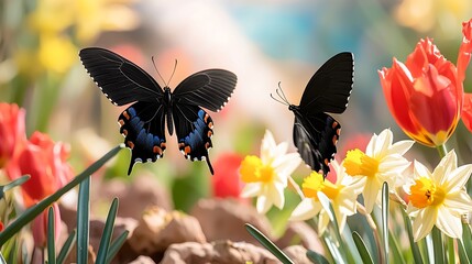 Fototapeta premium Butterflies in Spring Flowers