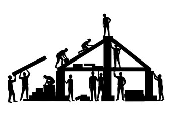 Team Building House Together Collaboration Silhouette Vector
