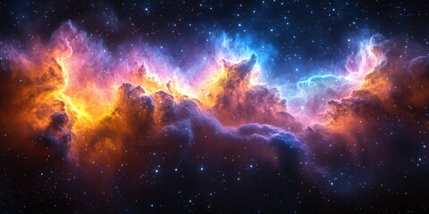 Fototapeta premium Cosmic clouds illuminated by vibrant colors in deep space showcasing stellar phenomena and distant galaxies