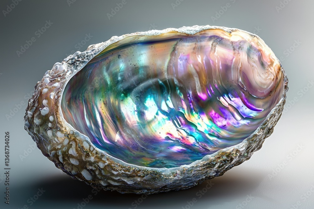 Poster iridescent abalone shell: a captivating closeup of a natural wonder displaying vibrant colors and te