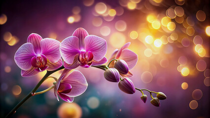 Naklejka premium Beautiful Pink Orchid Blossoms Against a Bokeh Background