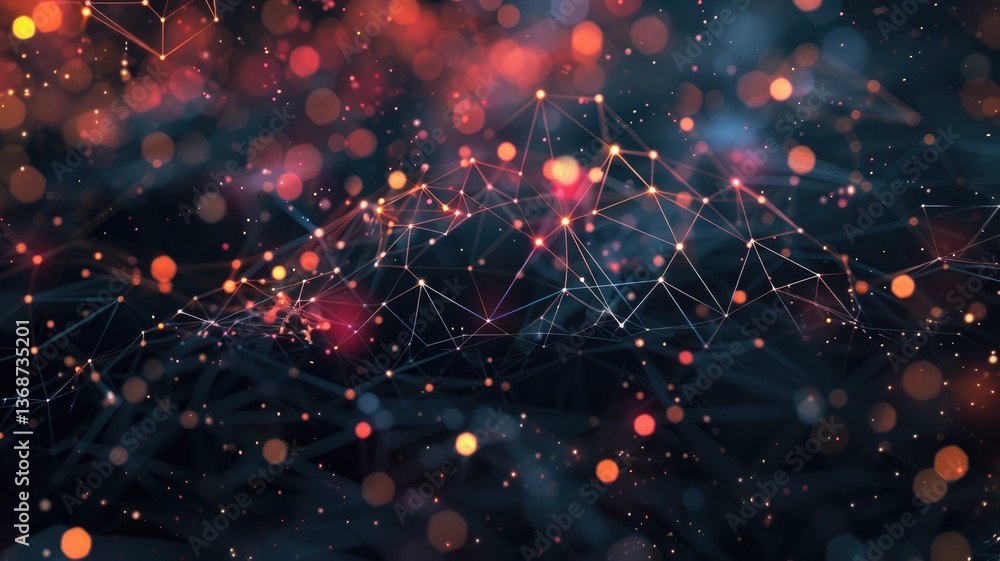 Poster this abstract design features a dark pattern with glowing dots and lines, creating a dynamic 3d effe