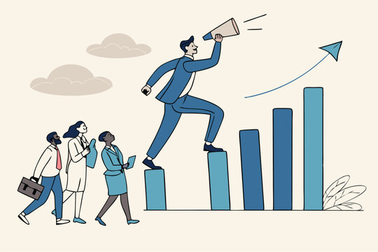 Taking initiative to win business competition, determination or entrepreneurship to overcome difficulty and success, courage or challenge concept, businessman taking initiative to climb growth graph.