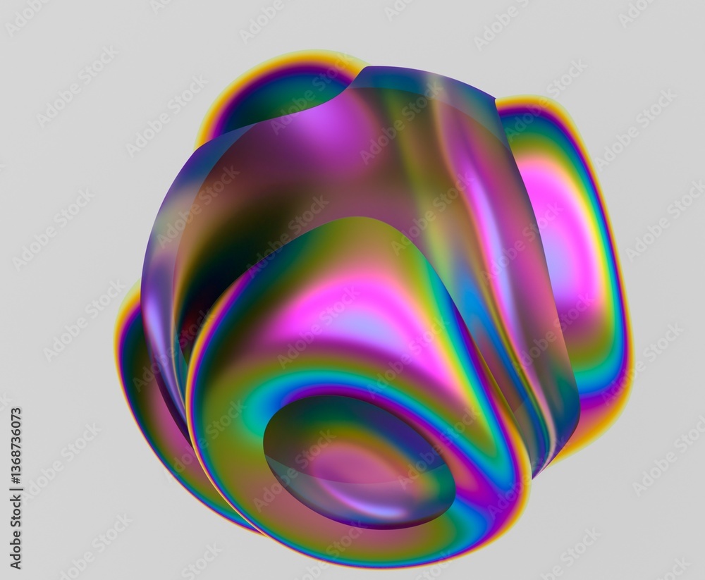 Aufkleber 3D abstract form featuring smooth, iridescent curves with a rainbow-like spectrum of colors. The reflective material creates a futuristic and dynamic visual effect. 