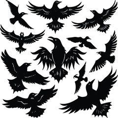 Birds silhouette vector collection white background.