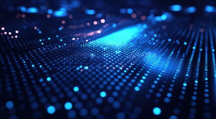 Abstract digital blue illuminated dots forming a futuristic atmospheric surface