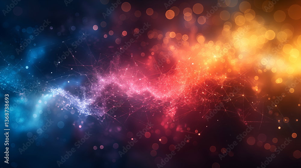 Poster red blue digital network glowing particles, futuristic technology design for modern backgrounds