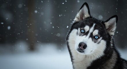 Obraz premium Stunning Husky Dog in Snowy Winter Landscape
