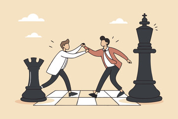 Succession planning, baton pass or relay responsibility, authority to employee, work delegation, support, appointment or mentorship concept, businessman boss on king chess baton pass to his successor.