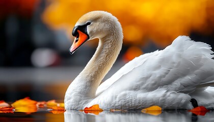 Fototapeta premium Swan Autumn Pond Scene