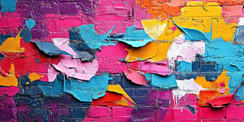 Fototapeta premium Colorful wall with a lot of different colors. The wall is made of bricks and has a lot of different colors