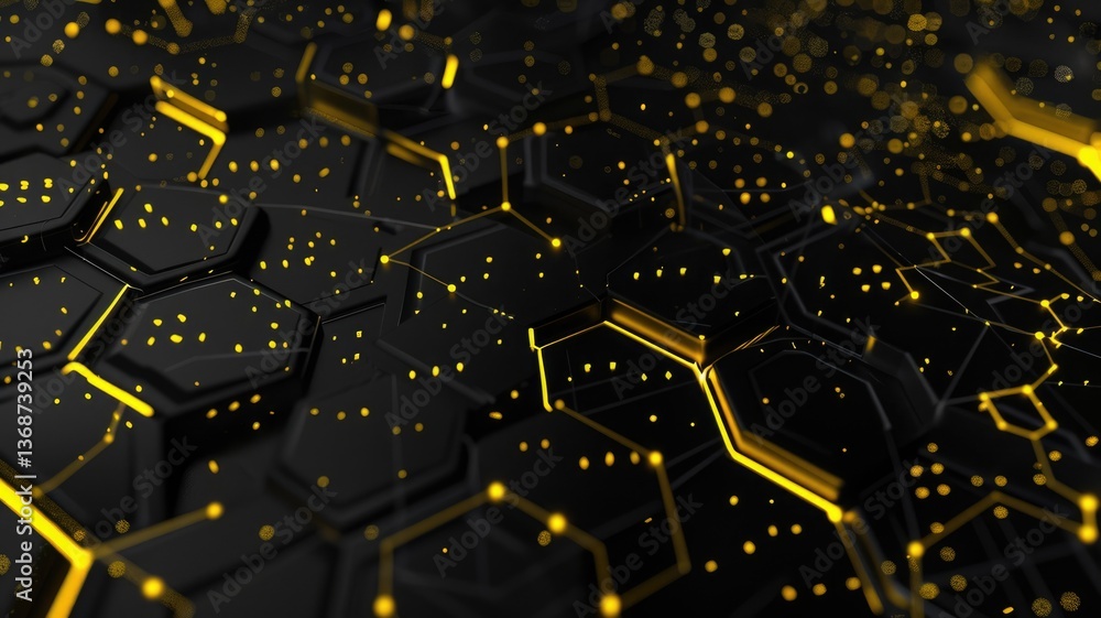 Poster this futuristic abstract background features a black and yellow design with glowing hexagons and int