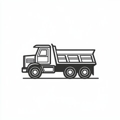 Fototapeta premium A minimalist black and white logo of a dump truck with a large open-box bed slightly tilted, a sturdy cabin, and clean, curved lines. The design is simple and elegant, featuring subtle pastel shading 