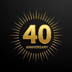 Naklejka premium Golden 40th anniversary celebration with radiant sunburst design for milestone events