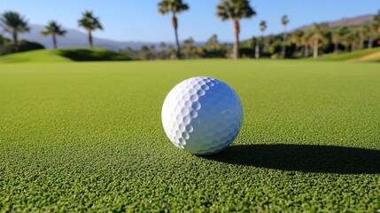 Fototapeta premium Golf Ball on a Lush Green Putting Green under a Sunny Sky