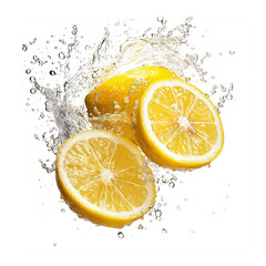 Lemons Slices in Stylish Water Splash Effect Isolated on Transparent Background