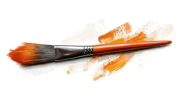 Realistic paintbrush with colorful paint strokes on white background vector
