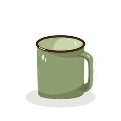 The iron mug with a contrasting brown rim stands out against a white background, emphasizing its simple design and functionality.