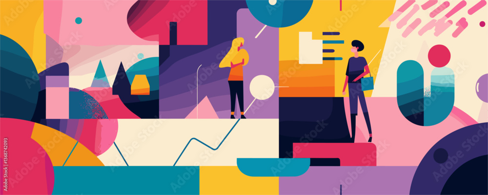 Poster abstract geometric business meeting with figures and charts - vector