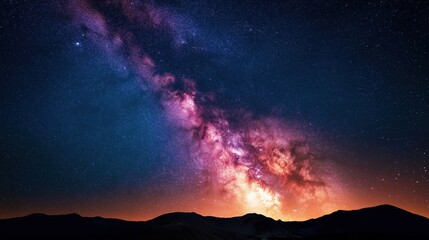 Fototapeta premium A breathtaking panoramic view of a night sky filled with the vibrant Milky Way galaxy