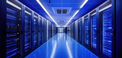 Fototapeta premium A secure data center with advanced biometric security measures, high-tech encryption devices, and real-time monitoring systems ensuring data protection at all levels.