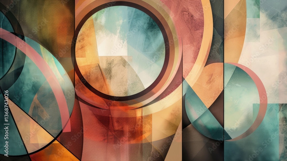 Aufkleber abstract circle geometric shapes effect on surface of digital cyber design express scene of cyberspa