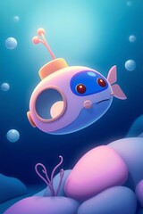 Cute submarine underwater scene
