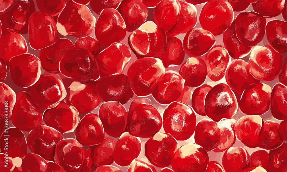Poster vivid pomegranate seeds pattern with glossy red finish - vector