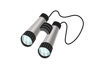 Vector illustration of binoculars featuring an elegant design with silver tubes and black handles, the design is perfect for outdoor enthusiasts