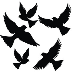 Birds silhouette vector collection white background.