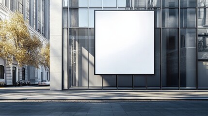 Blank White Advertising Billboard on Glass Wall: Modern Promotional Display