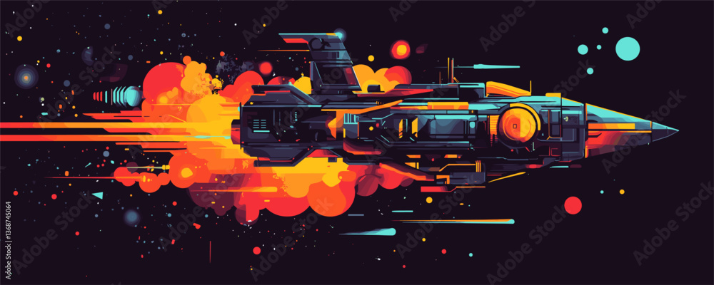 Aufkleber futuristic spaceship with vibrant colors in cosmic setting – vector