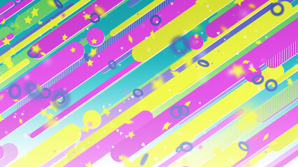 星や光が舞うポップなストライプの背景 - レインボー