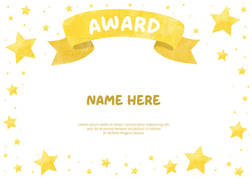 Kids children award certificate background with cute ribbon banner and beautiful frame border for competition study participation graduation event print template layout design