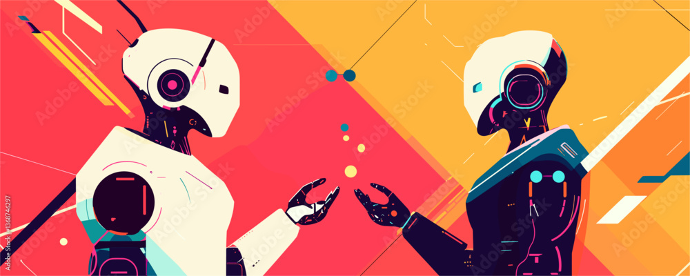 Aufkleber Futuristic robots communicating in colorful abstract style - vector