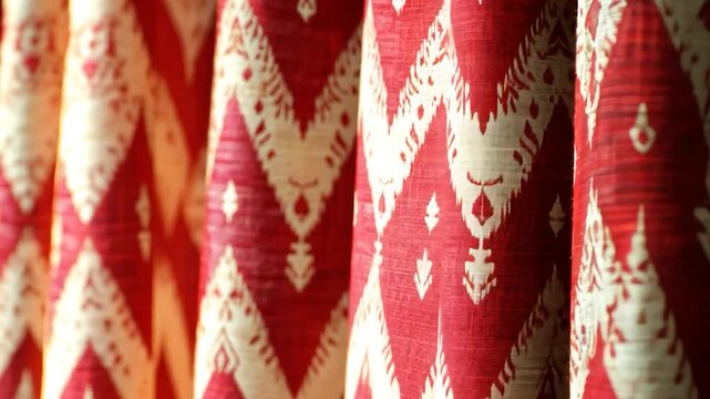 Red ikat curtains in a window