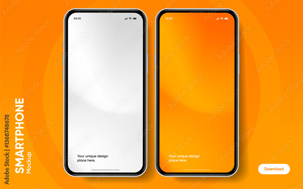 Poster Realistic smartphone mockup. Mobile phone vector with isolated on white background. Device front view. 3D mobile phone with shadow. Realistic, high quality smart phone mockup for ui ux presentation.
