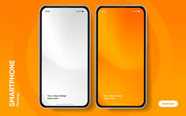 Fototapeta premium Realistic smartphone mockup. Mobile phone vector with isolated on white background. Device front view. 3D mobile phone with shadow. Realistic, high quality smart phone mockup for ui ux presentation.