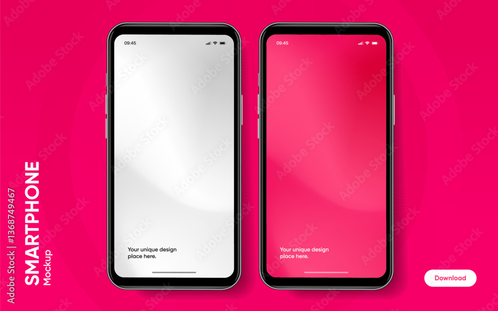 Poster Realistic smartphone mockup. Mobile phone vector with isolated on white background. Device front view. 3D mobile phone with shadow. Realistic, high quality smart phone mockup for ui ux presentation.