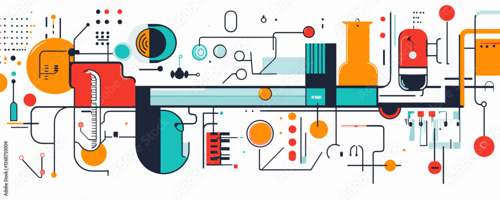 Poster abstract geometric shapes and lines with technological elements, modern design art vector