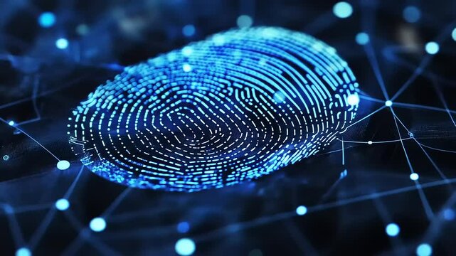 Digital fingerprint overlay on a network background, symbolizing security and identity verification