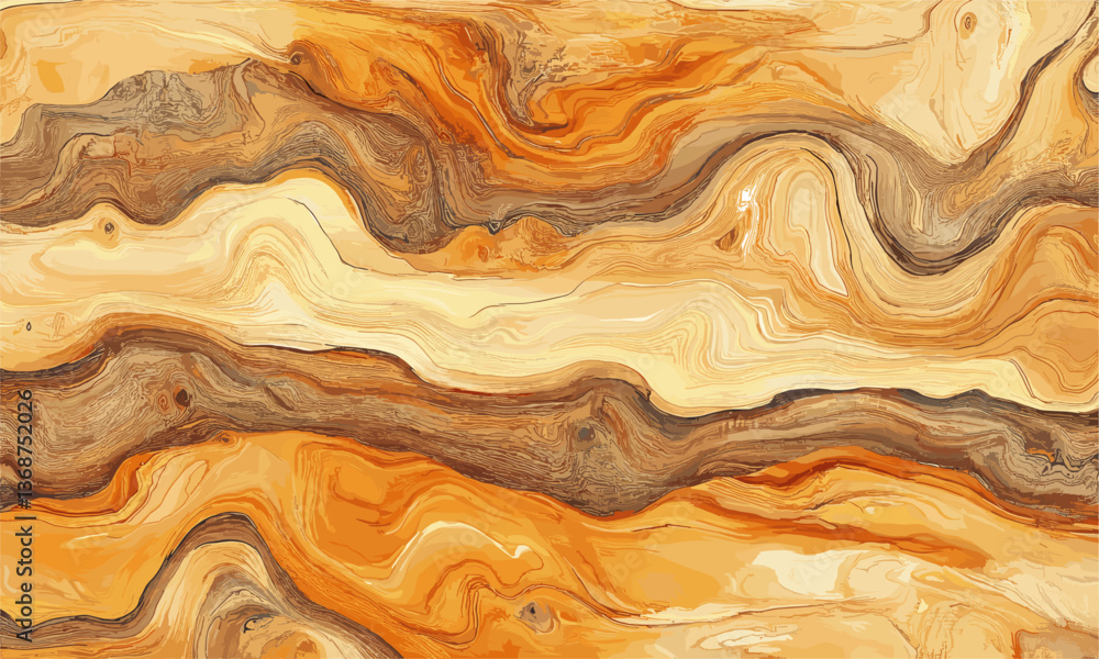 Poster abstract fluid waves in earthy tones with swirling patterns - vector