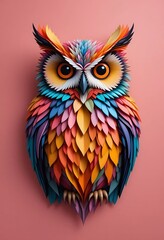 Obraz premium Vibrant Rainbow Owl Paper Art Colorful Bird Illustration