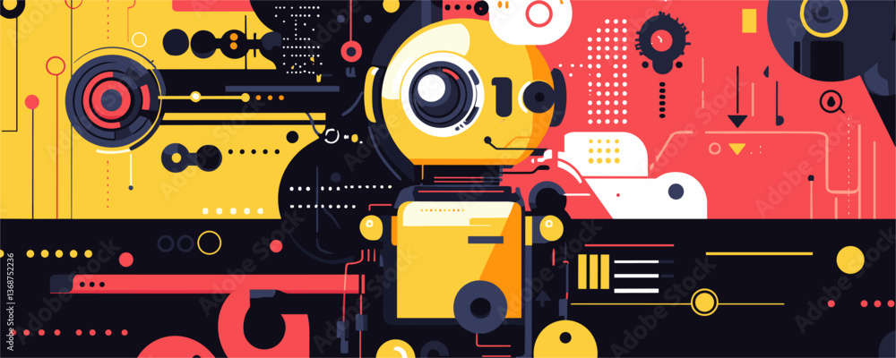 Aufkleber colorful geometric robot with abstract background - vector