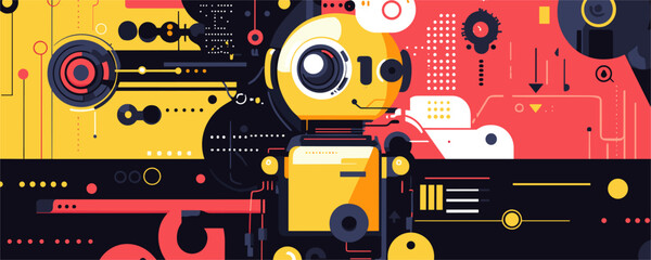 Obraz premium Colorful geometric robot with abstract background - vector