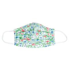Stylish fabric face mask with pink and blue flowers on pastel green pleated for comfort ideal for a fashionable and safe everyday wear