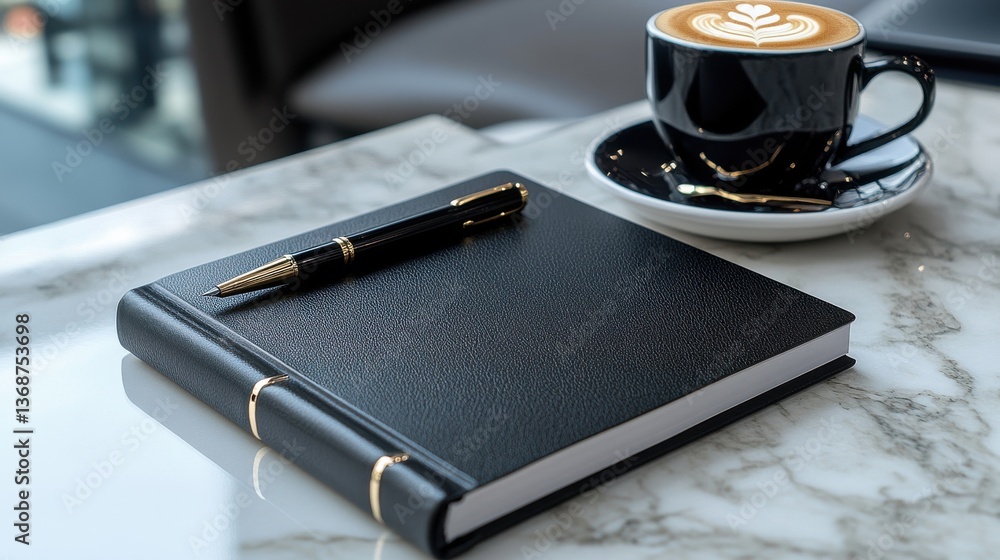 Aufkleber A black notebook with a pen on top of it