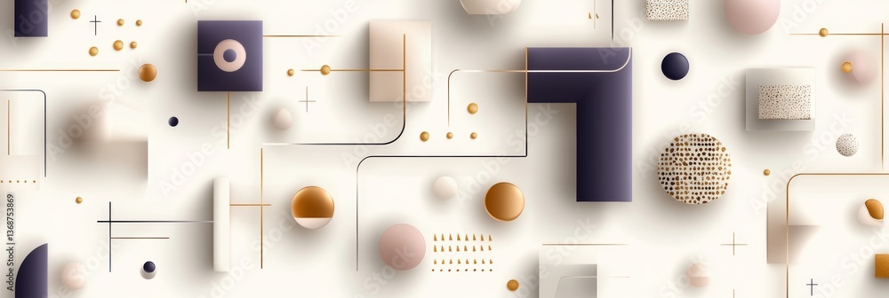 Poster colorful abstract composition featuring geometric shapes and patterns in a modern design environment