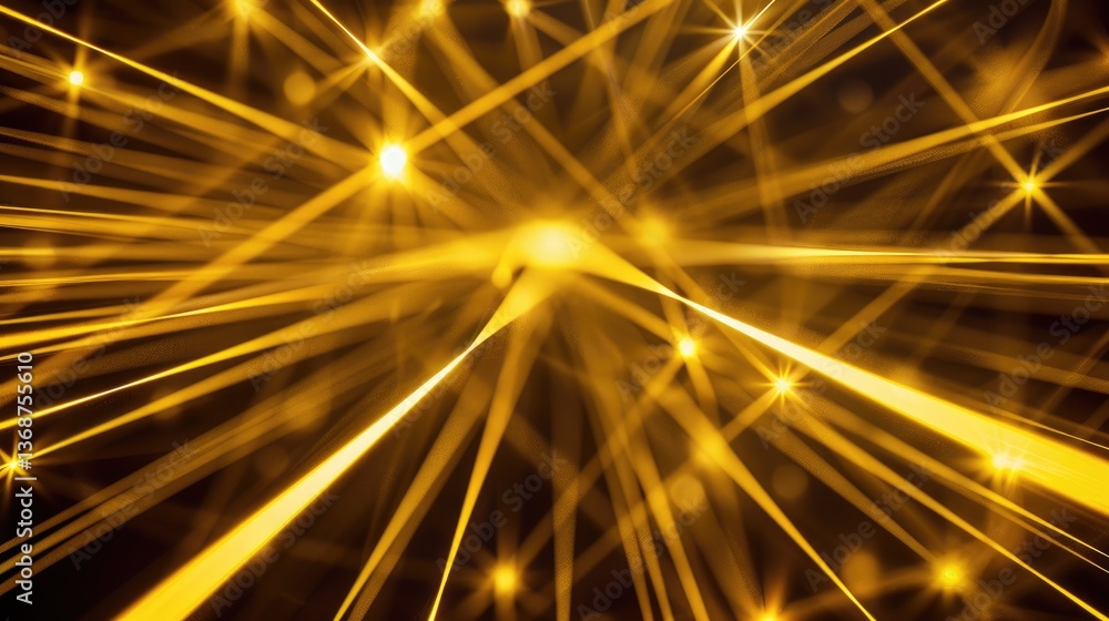 Poster dynamic image showcasing bright yellow lasers radiating against a dark background, creating an energ